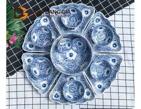 Set đồ ăn mặt trời Bát Tràng vẽ tay các mẫu màu lam S7 Set đồ ăn mặt trời Bát Tràng vẽ tay các mẫu màu lam S7